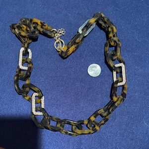 Tortoiseshell Link Necklace with Crystal Accents - Women Jewelry